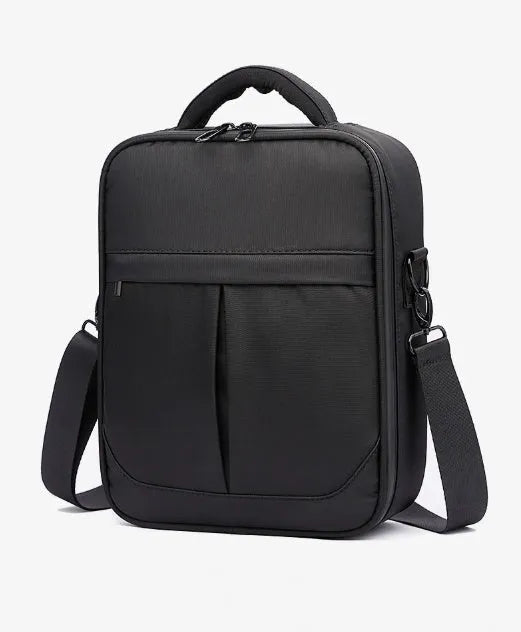 Black Oxford fabric men's messenger shoulder bag showing its structured form.