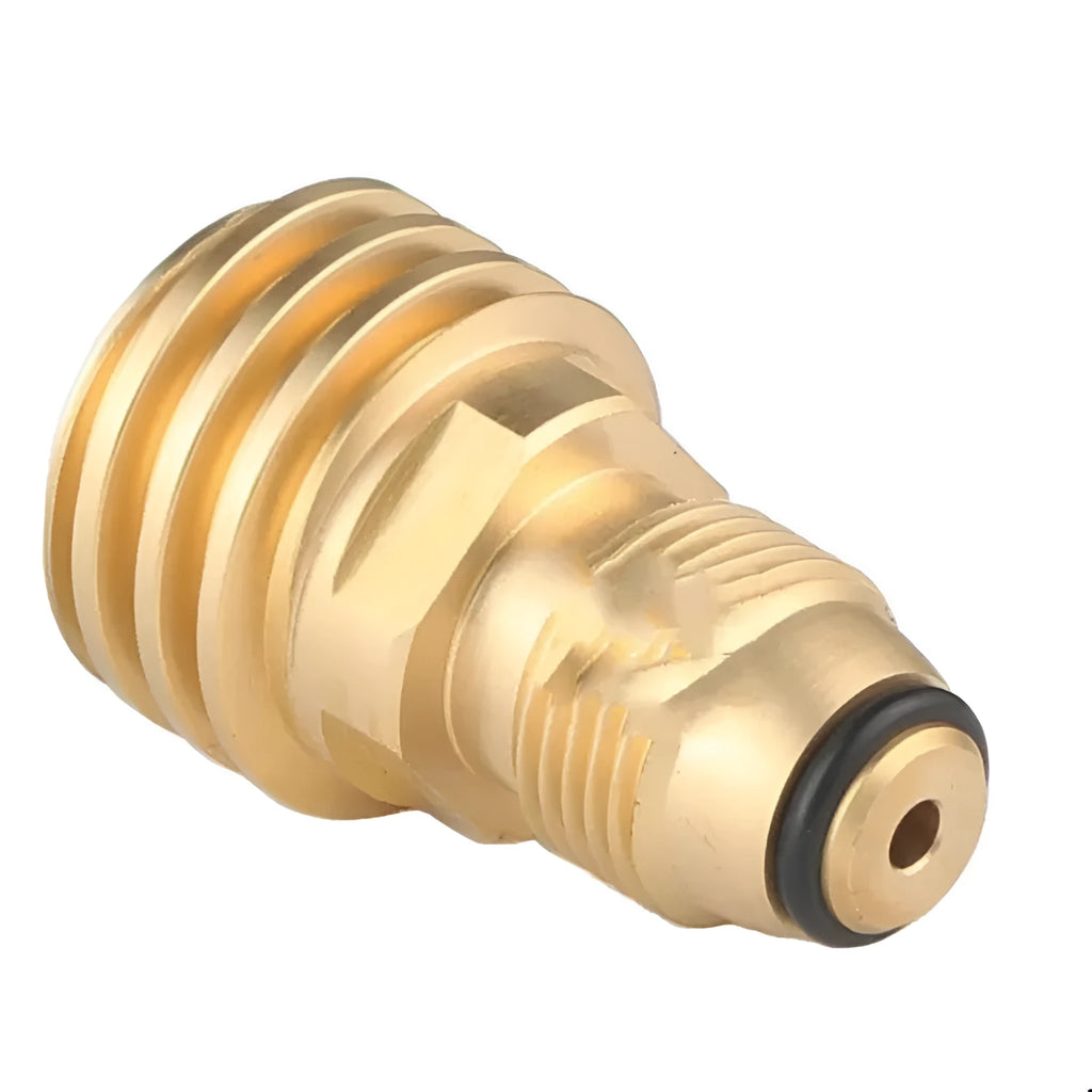Gold colour brass gas charging adapter with taper external thread and 7mm diameter