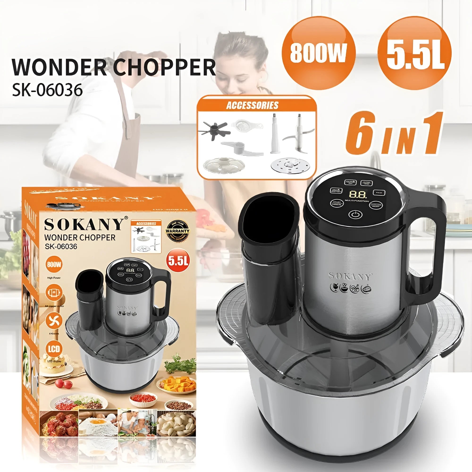 Stainless steel meat grinder vegetable cutting mixer machine in 06036 colour