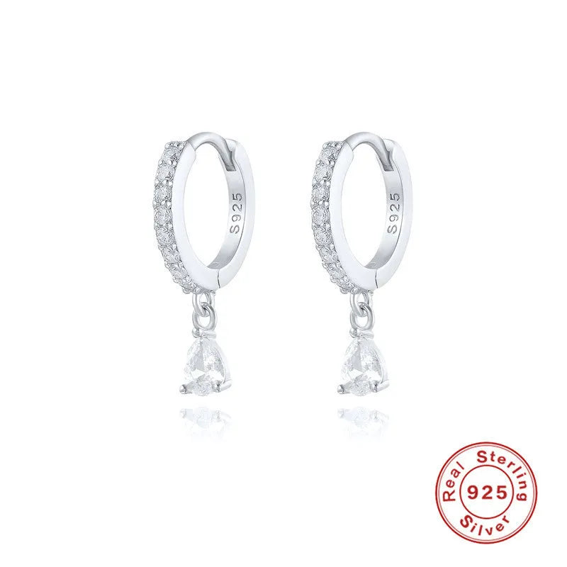 S925 sterling silver water drop earrings with diamond accents in gold or silver plating