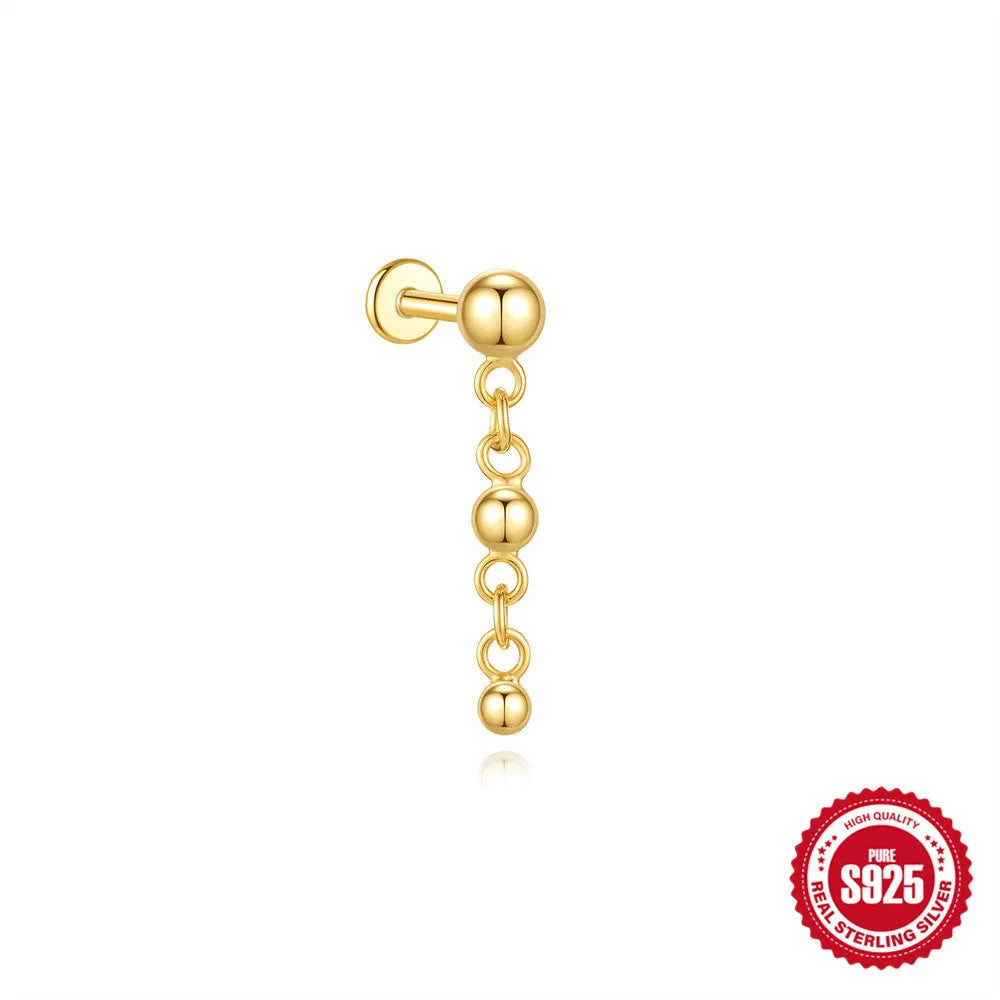 S925 sterling silver water drop earrings with flat spiral puncture design in single gold colour