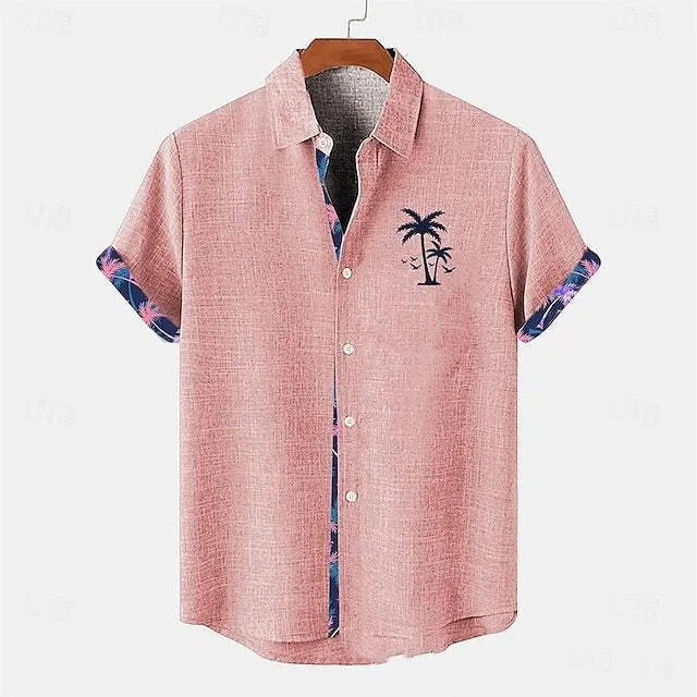Loose fit linen short sleeve shirt with ocean fish pattern on lapel in various colour options