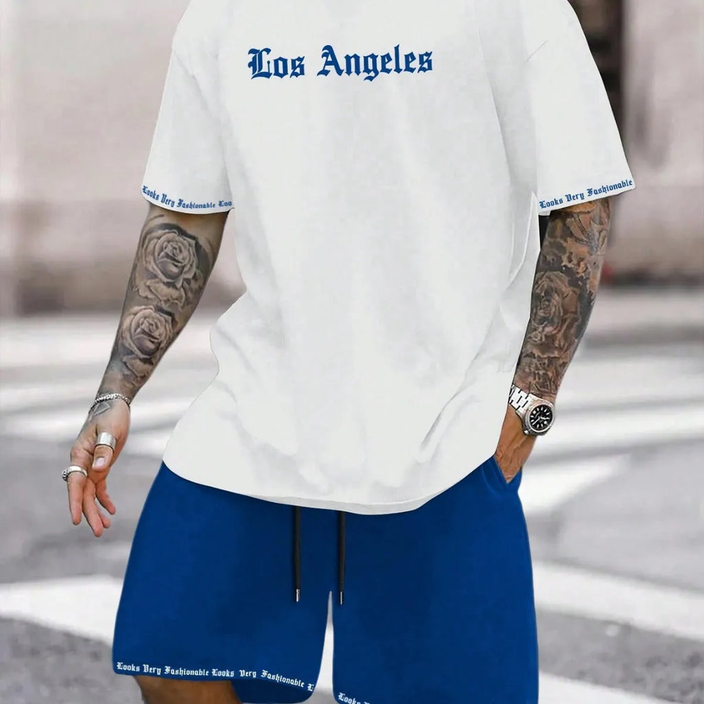 Lightweight quick-dry short-sleeved top and matching shorts sports set on a neutral background.