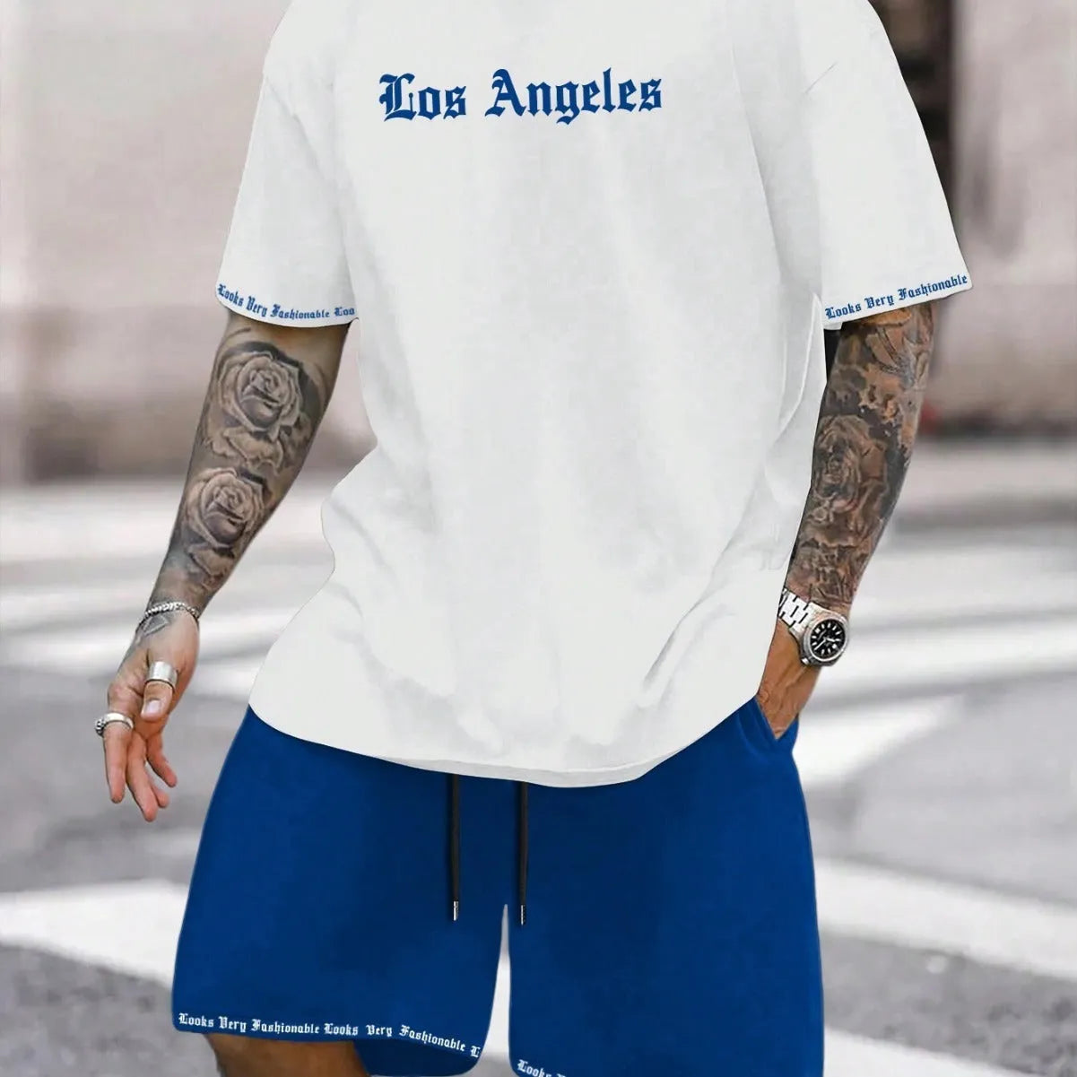 Lightweight quick-dry short-sleeved top and matching shorts sports set on a neutral background.