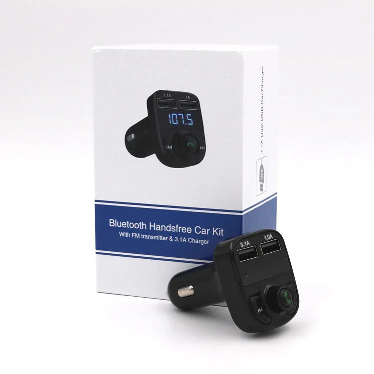 HY82 car Bluetooth MP3 player with cigarette lighter plug and dual USB charging ports