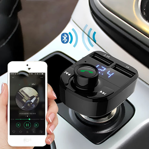 HY82 car Bluetooth MP3 player with cigarette lighter plug and dual USB charging ports