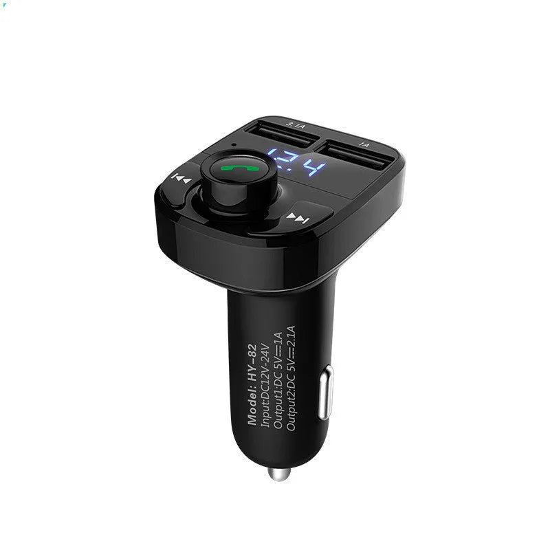 HY82 car Bluetooth MP3 player with cigarette lighter plug and dual USB charging ports