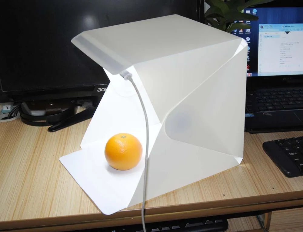 40cm folding studio soft light box with LED ring light and six coloured background cloths for product photography
