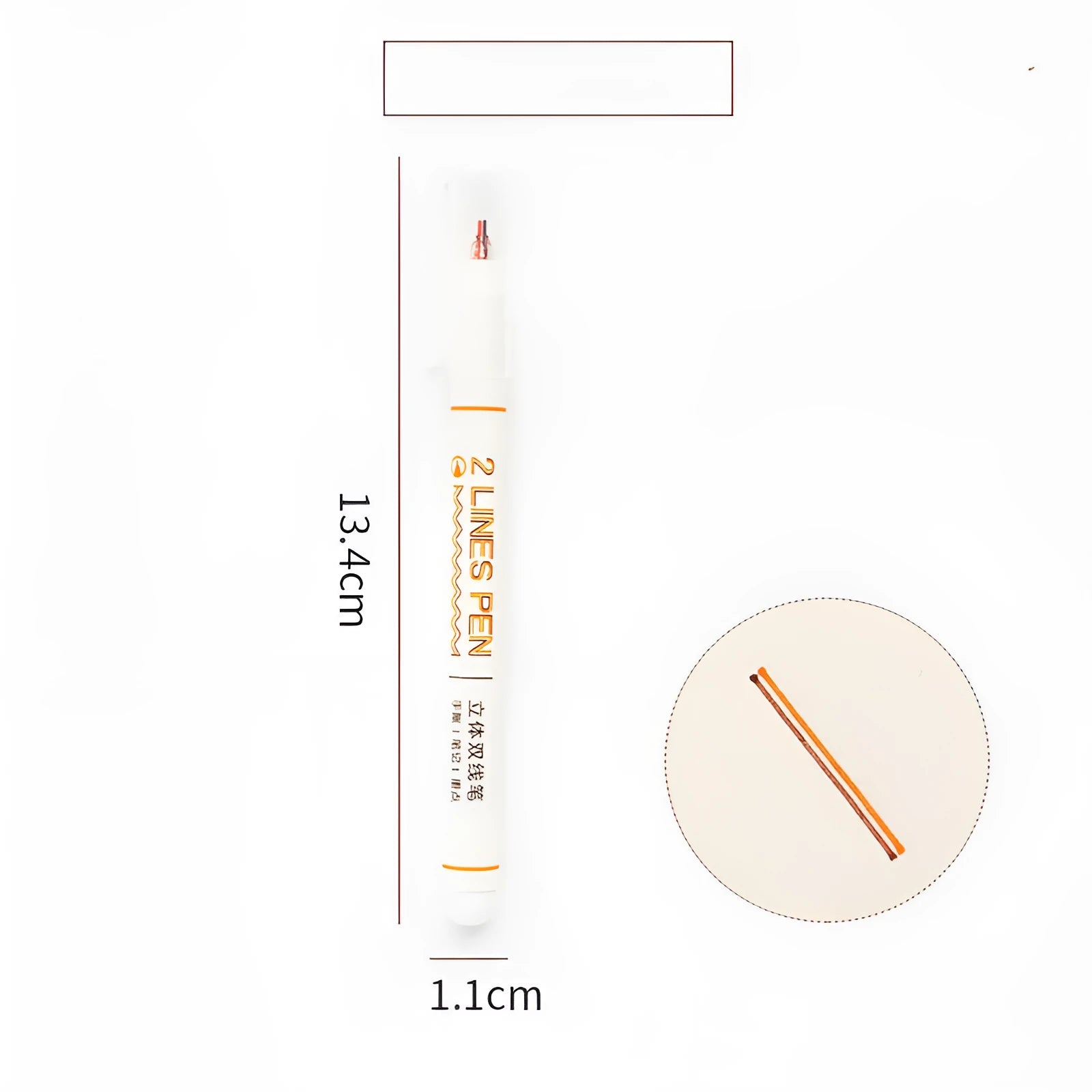 Stereo double line highlighter pen with 0.5mm tip in five colours: black, blue, green, orange, pink.