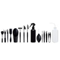 Black succulent garden tools set with tweezers, shovel, scissors, watering bottle and 75cm cushion mat