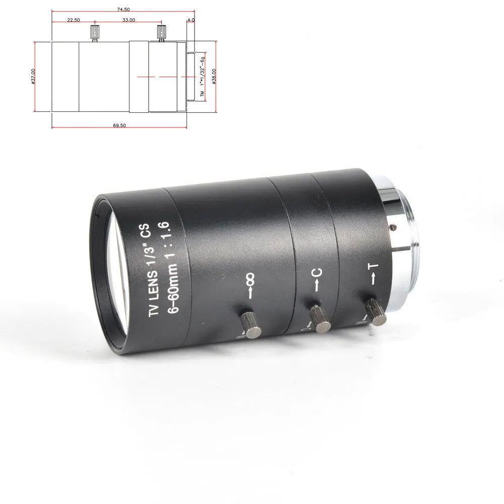 Black manual aperture 6-60mm CCTV security camera lens with CS mount interface