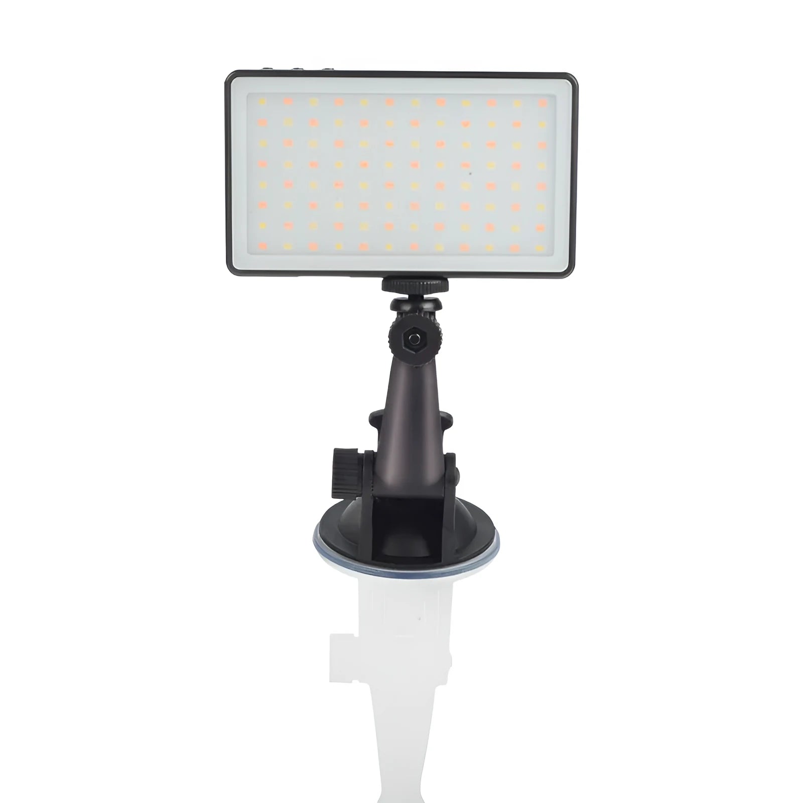Black aluminium alloy LED conference light with 96 LEDs, OLED screen, and 1/4-inch mount.