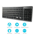 White and black ultra-thin Bluetooth keyboard for tablets and mobile phones showing 104-key layout.