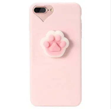 Soft silicone TPU iPhone case with a raised 3D cartoon cat design, shown in various colours.
