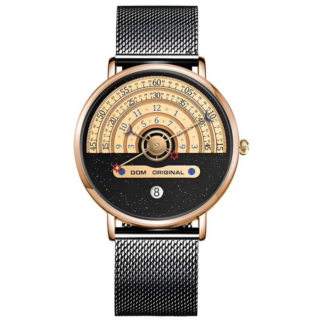 Men's gold sport watch with 40mm dial and stainless steel strap showing 24-hour display