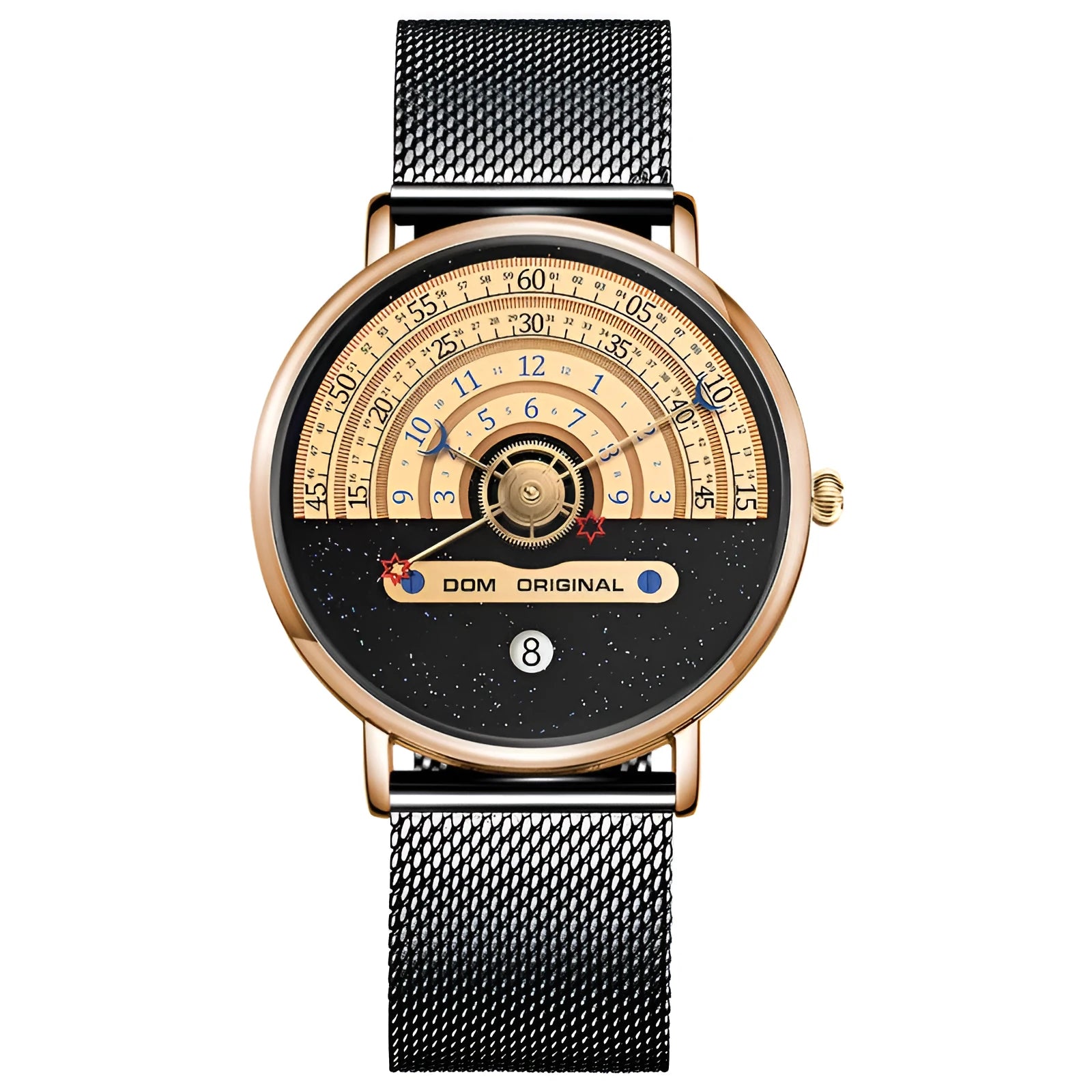 Men's gold sport watch with 40mm dial and stainless steel strap showing 24-hour display