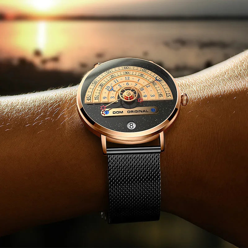 Men's gold sport watch with 40mm dial and stainless steel strap showing 24-hour display