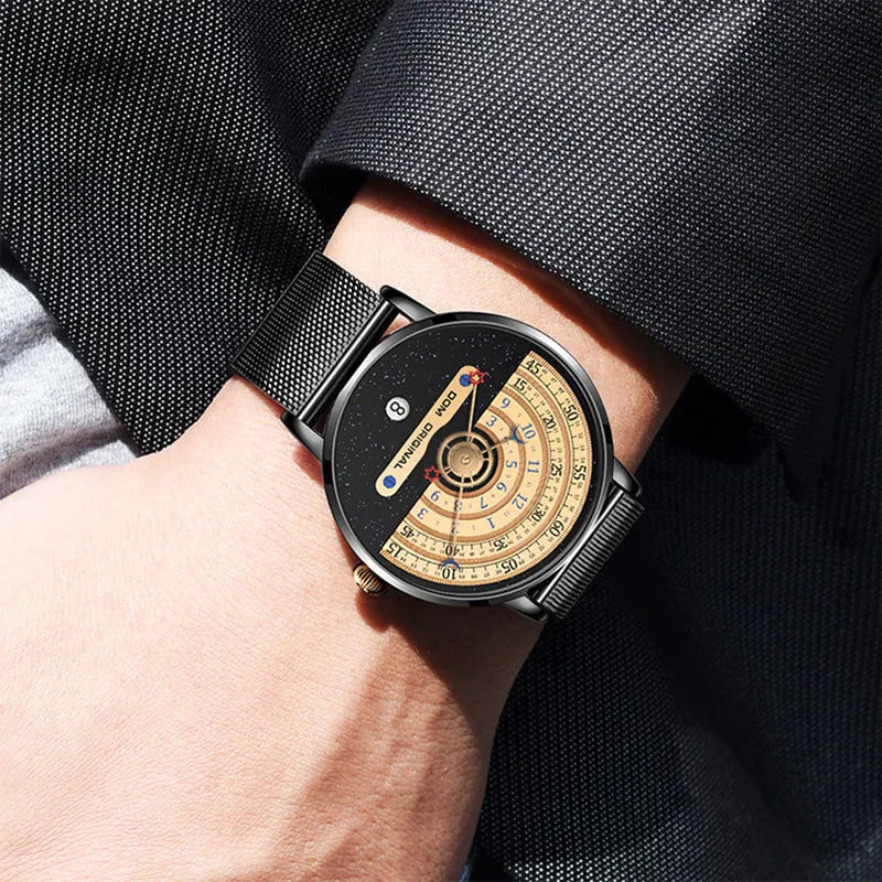 Men's gold sport watch with 40mm dial and stainless steel strap showing 24-hour display
