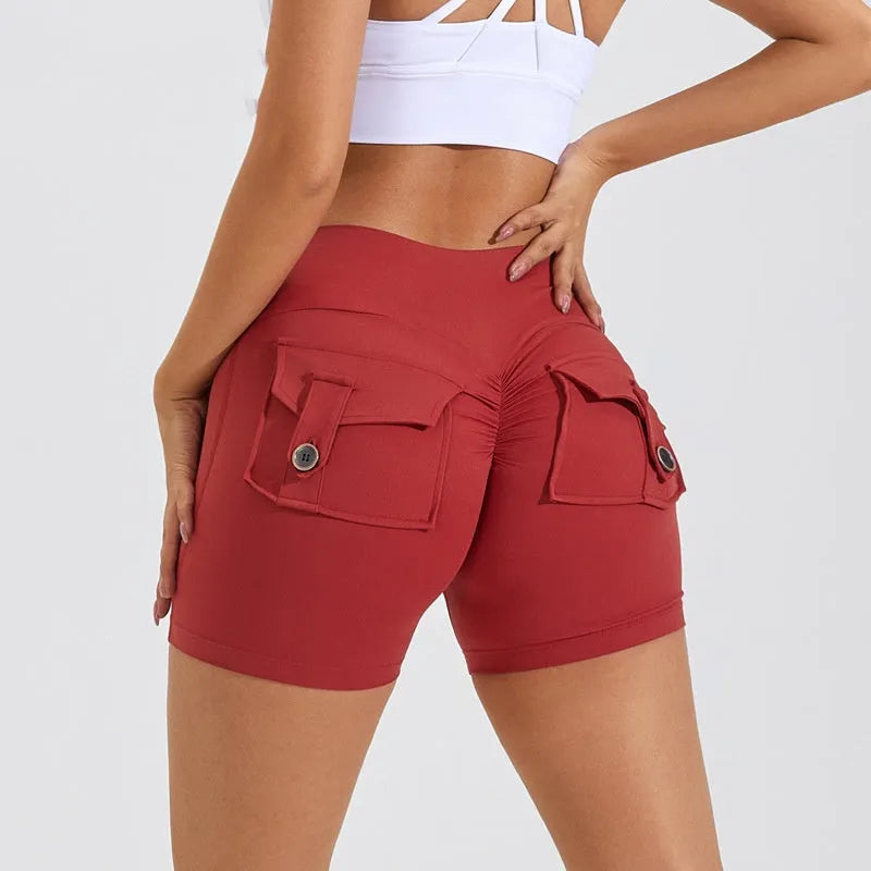 Women's high waist fitness shorts with pockets in avocado green colour for yoga and workouts