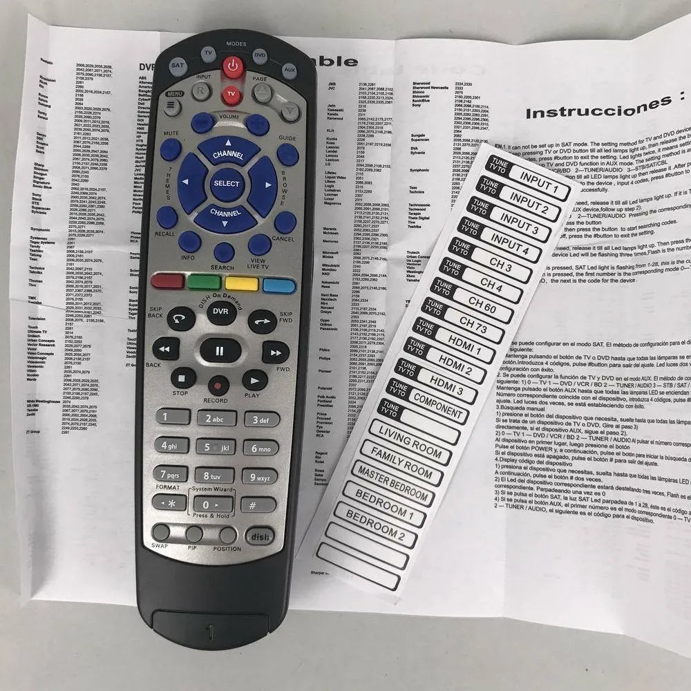 Black flat universal remote control for DISH Network satellite TV box code 20.1.