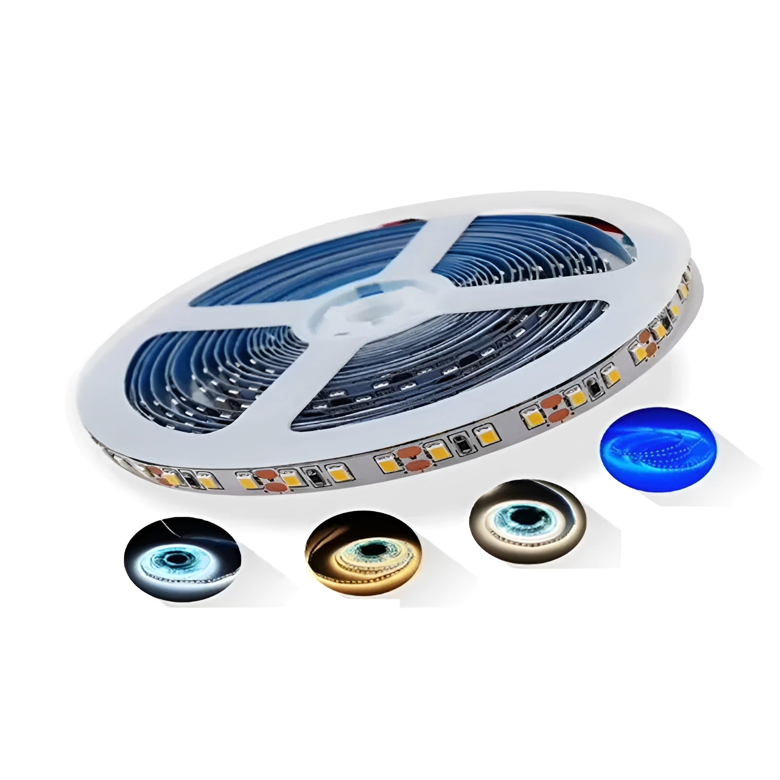 Rectangular patch-style 12V LED light strip mounted under a supermarket shelf for white accent lighting.