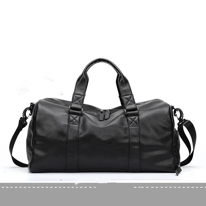 Large black waterproof PU leather sports bag with multiple zipper pockets and a single shoulder strap.
