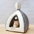 Grey cloth cat house villa bed for cats or small dogs in a medium size.