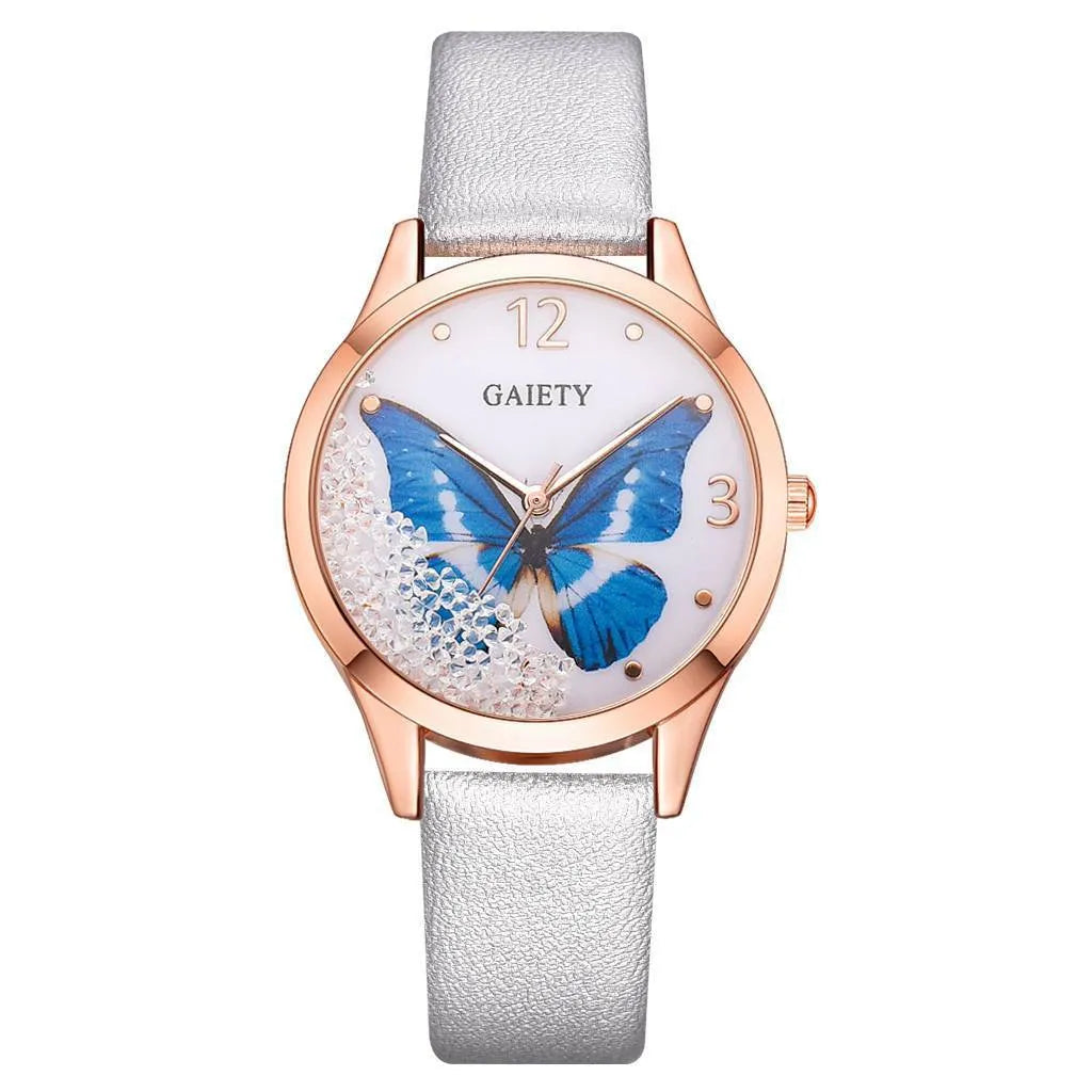 Gaiety women's watch with removable rhinestone butterfly decoration on round 39mm dial