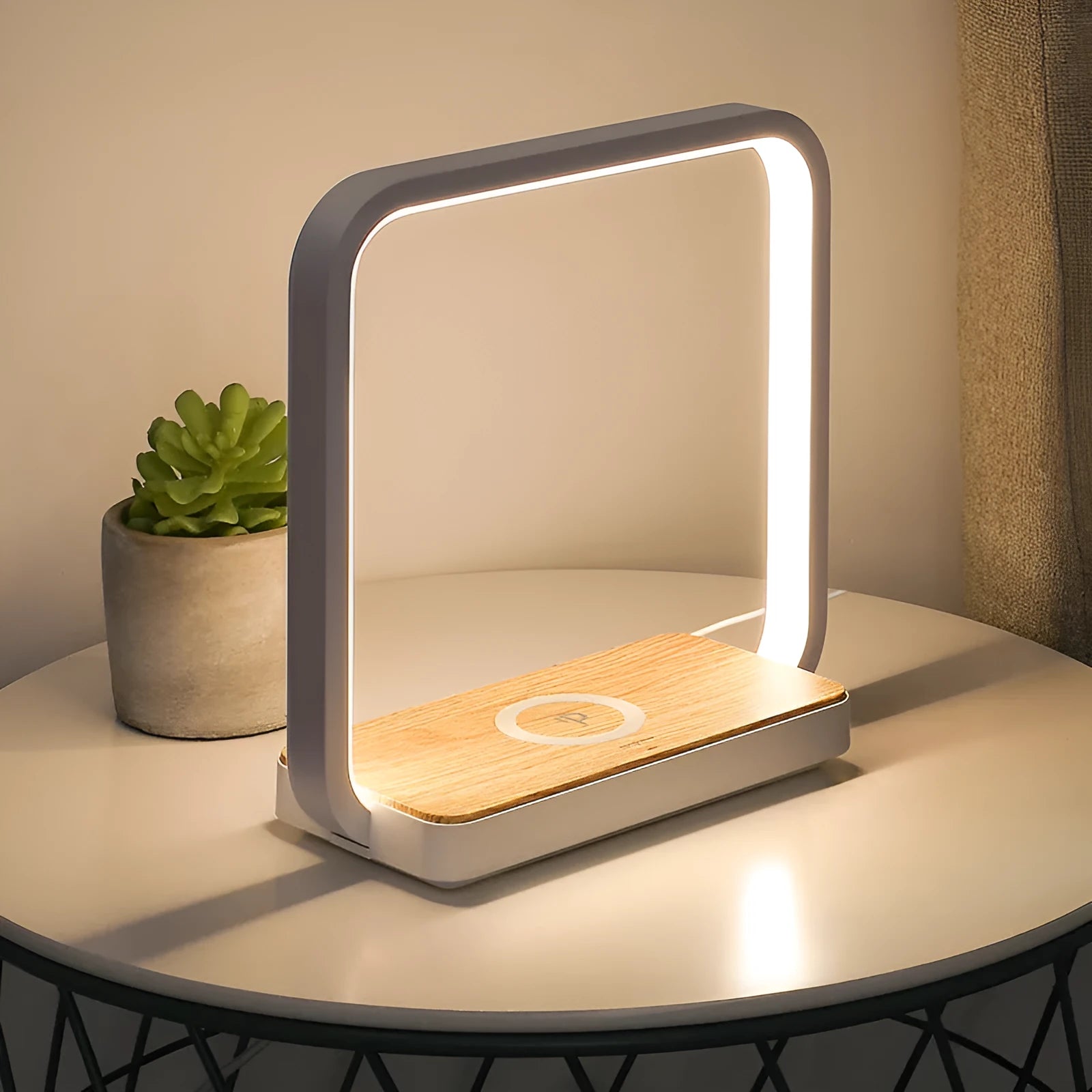 Smart bedside lamp with aluminium shade and touch sensor voice control in white or gold colour