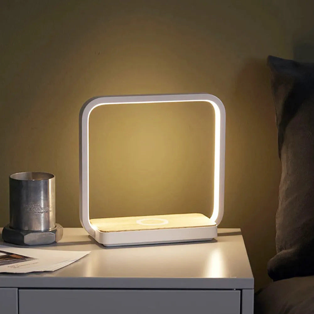 Smart bedside lamp with aluminium shade and touch sensor voice control in white or gold colour