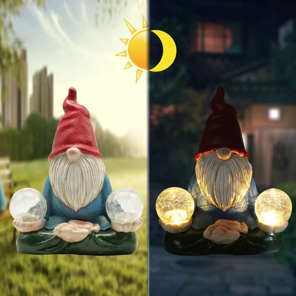 Solar-powered LED resin dwarf doll garden ornament with faceless old man design