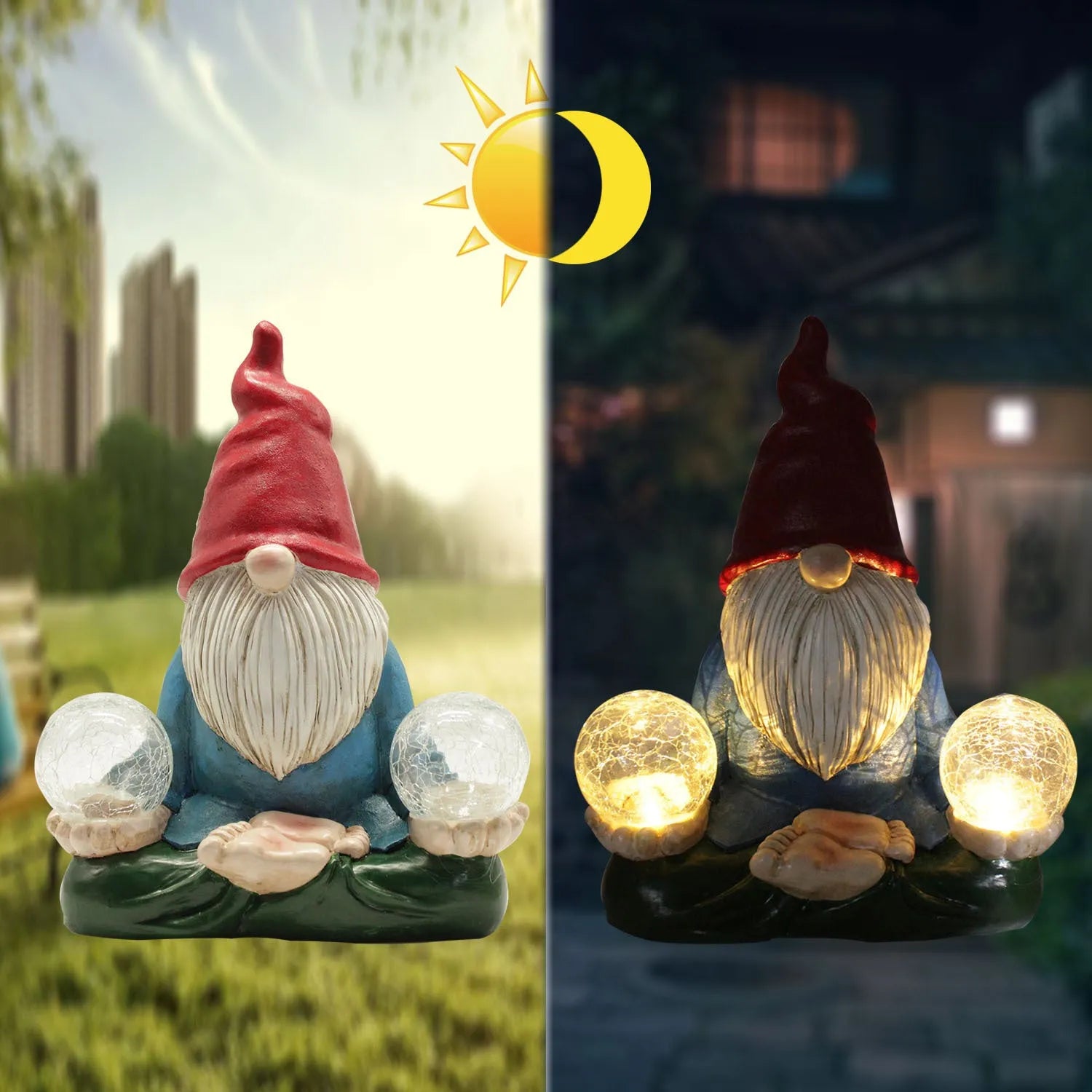 Solar-powered LED resin dwarf doll garden ornament with faceless old man design