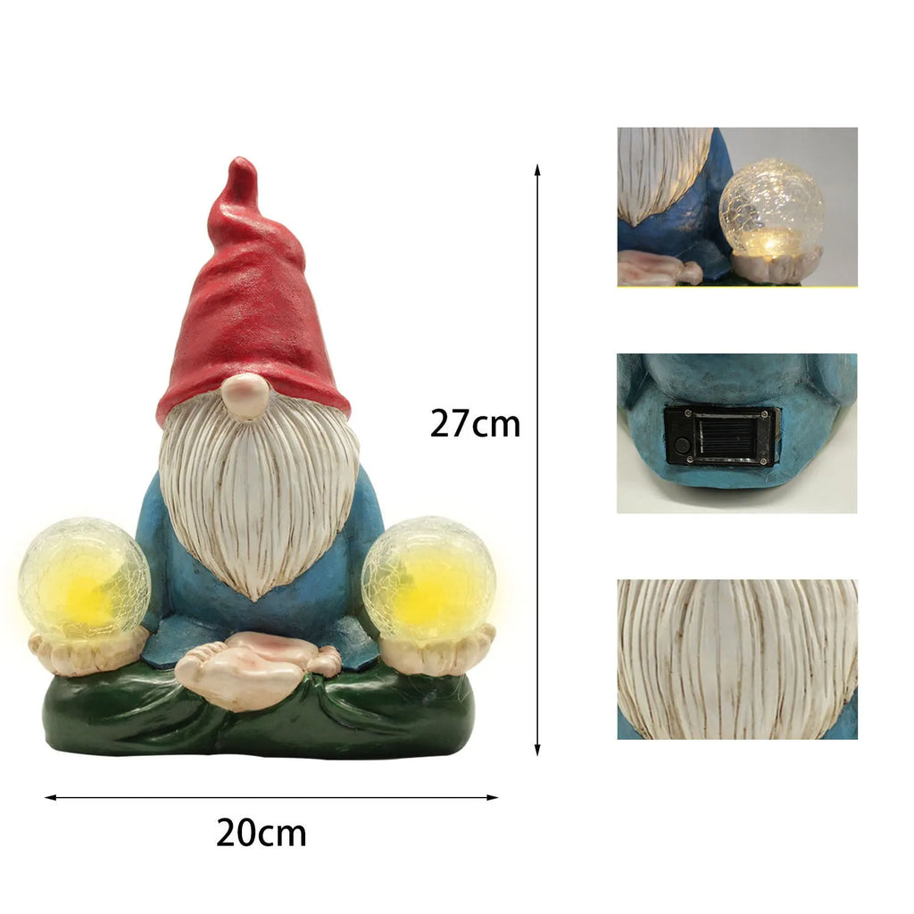 Solar-powered LED resin dwarf doll garden ornament with faceless old man design