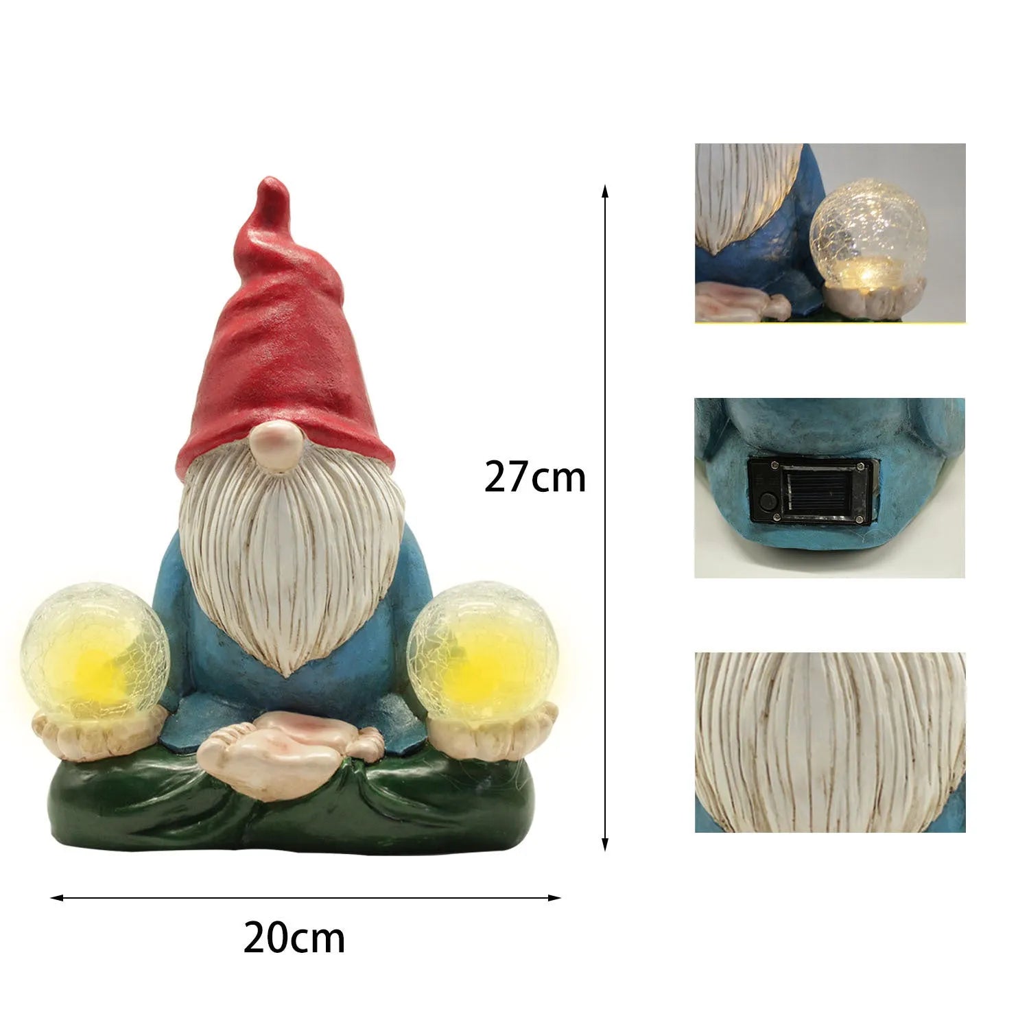 Solar-powered LED resin dwarf doll garden ornament with faceless old man design