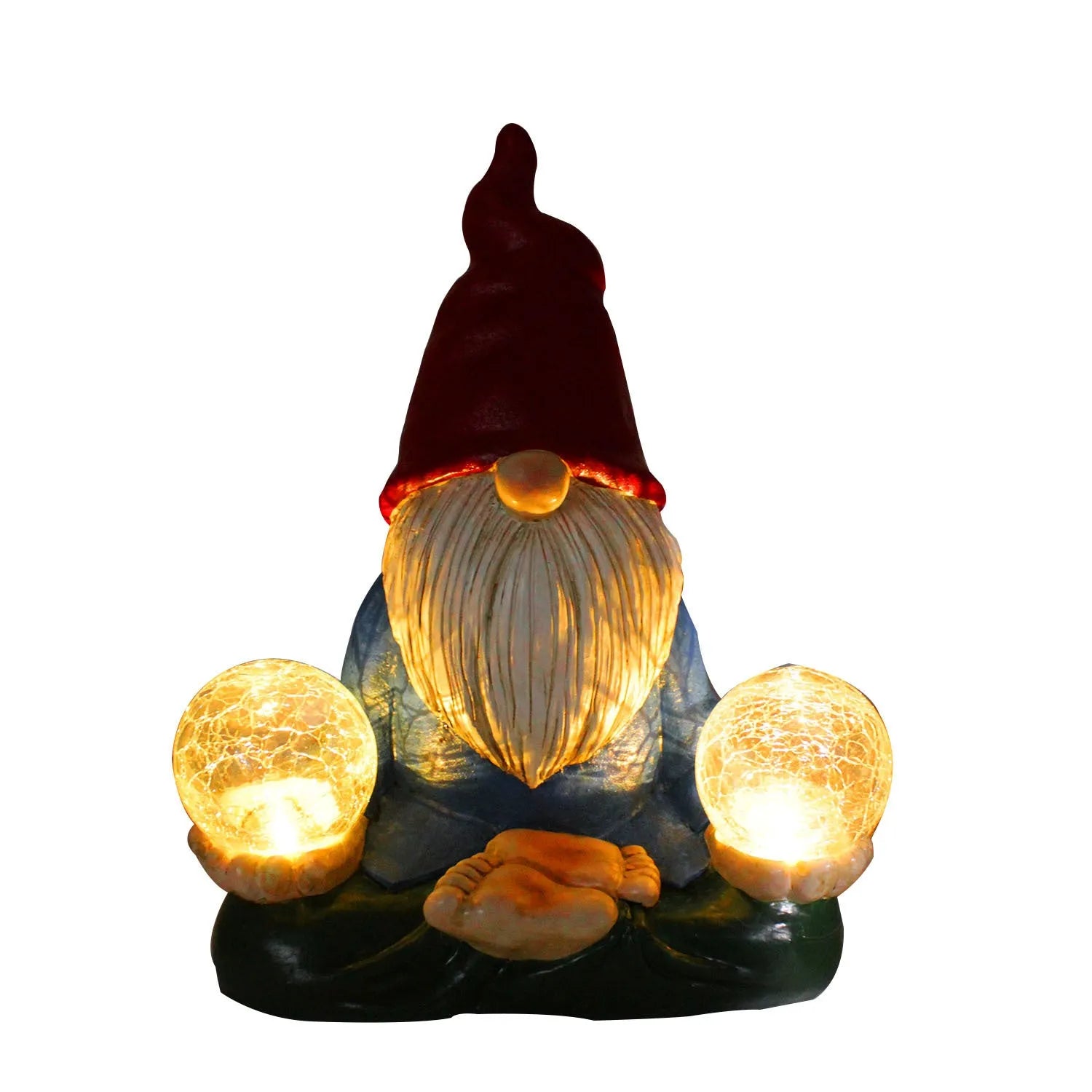 Solar-powered LED resin dwarf doll garden ornament with faceless old man design