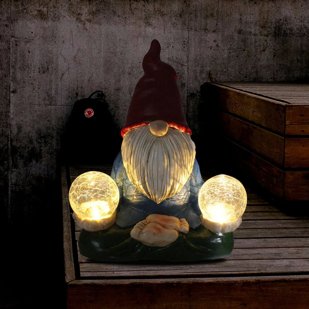 Solar-powered LED resin dwarf doll garden ornament with faceless old man design