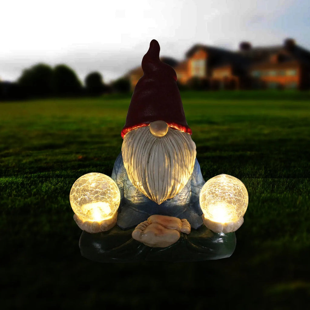 Solar-powered LED resin dwarf doll garden ornament with faceless old man design
