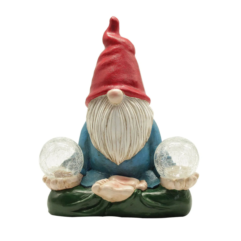 Solar-powered LED resin dwarf doll garden ornament with faceless old man design