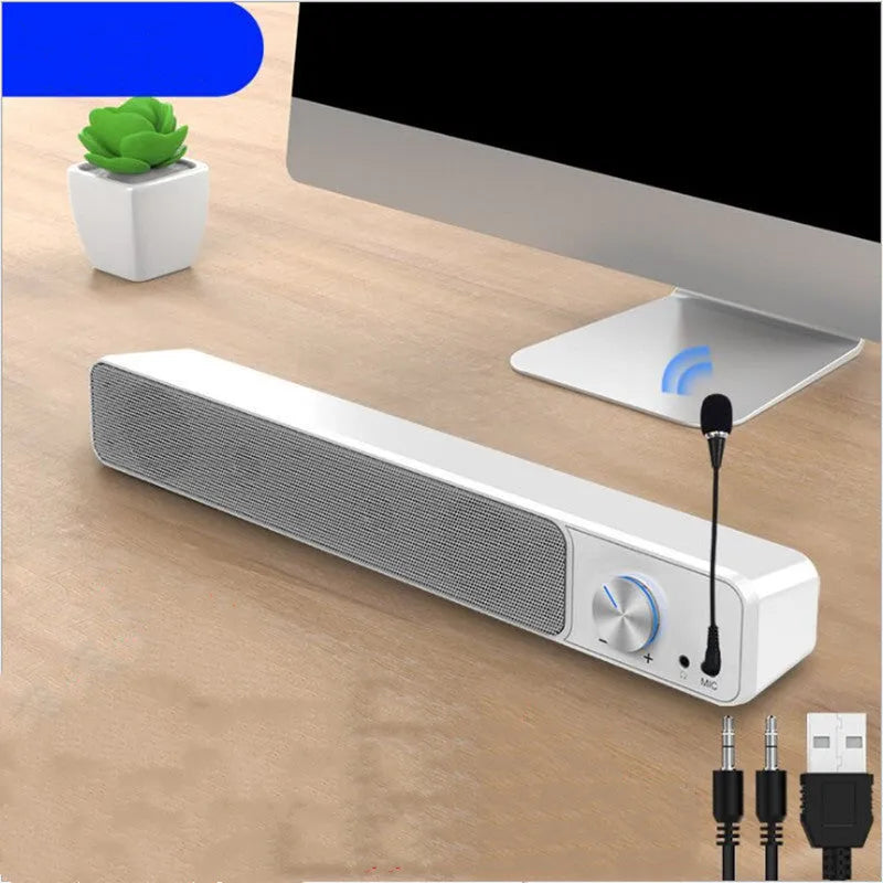 Black and white desktop computer speakers with Bluetooth USB connectivity options