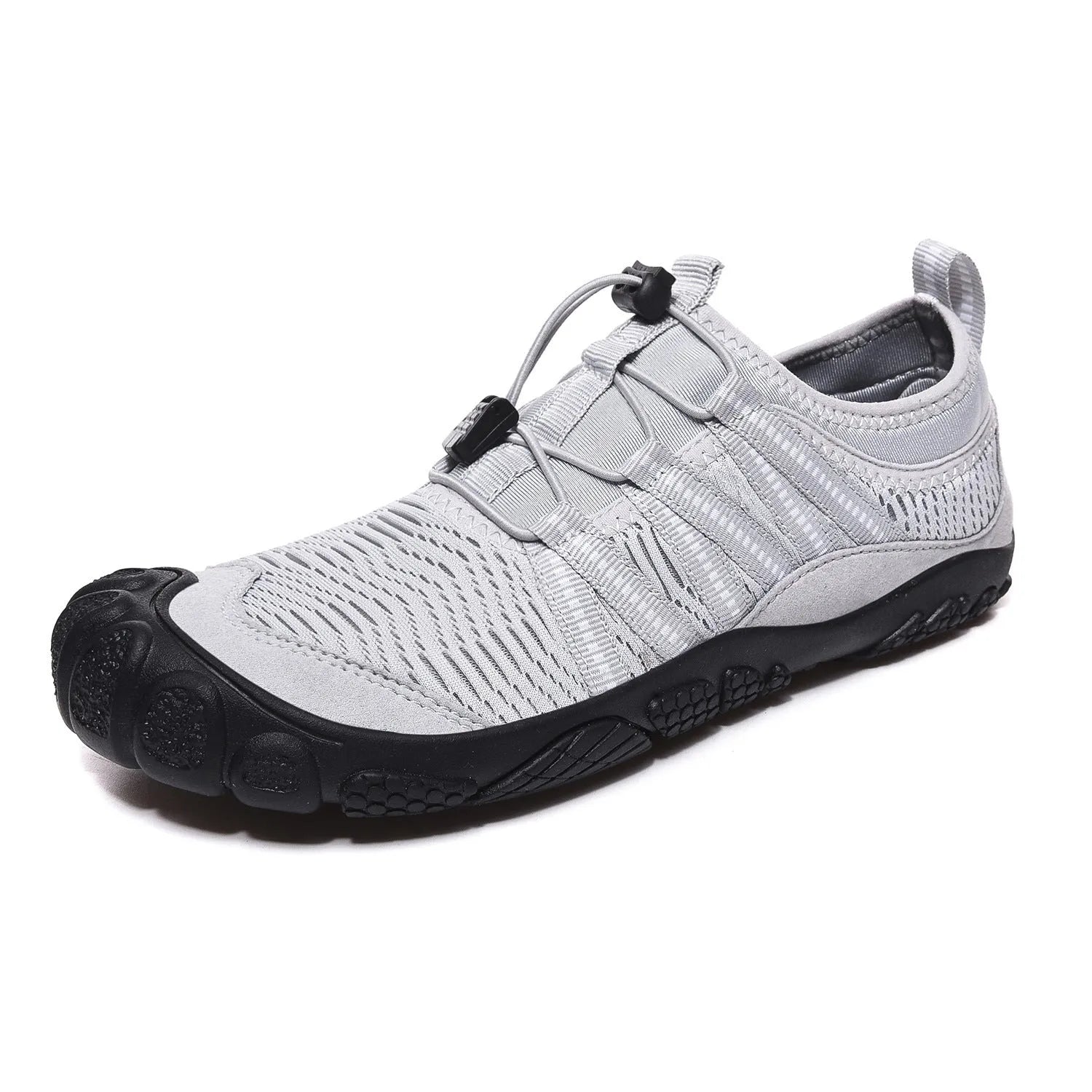 Low-top elastic band mesh water shoe with rubber sole shown in dark blue colour