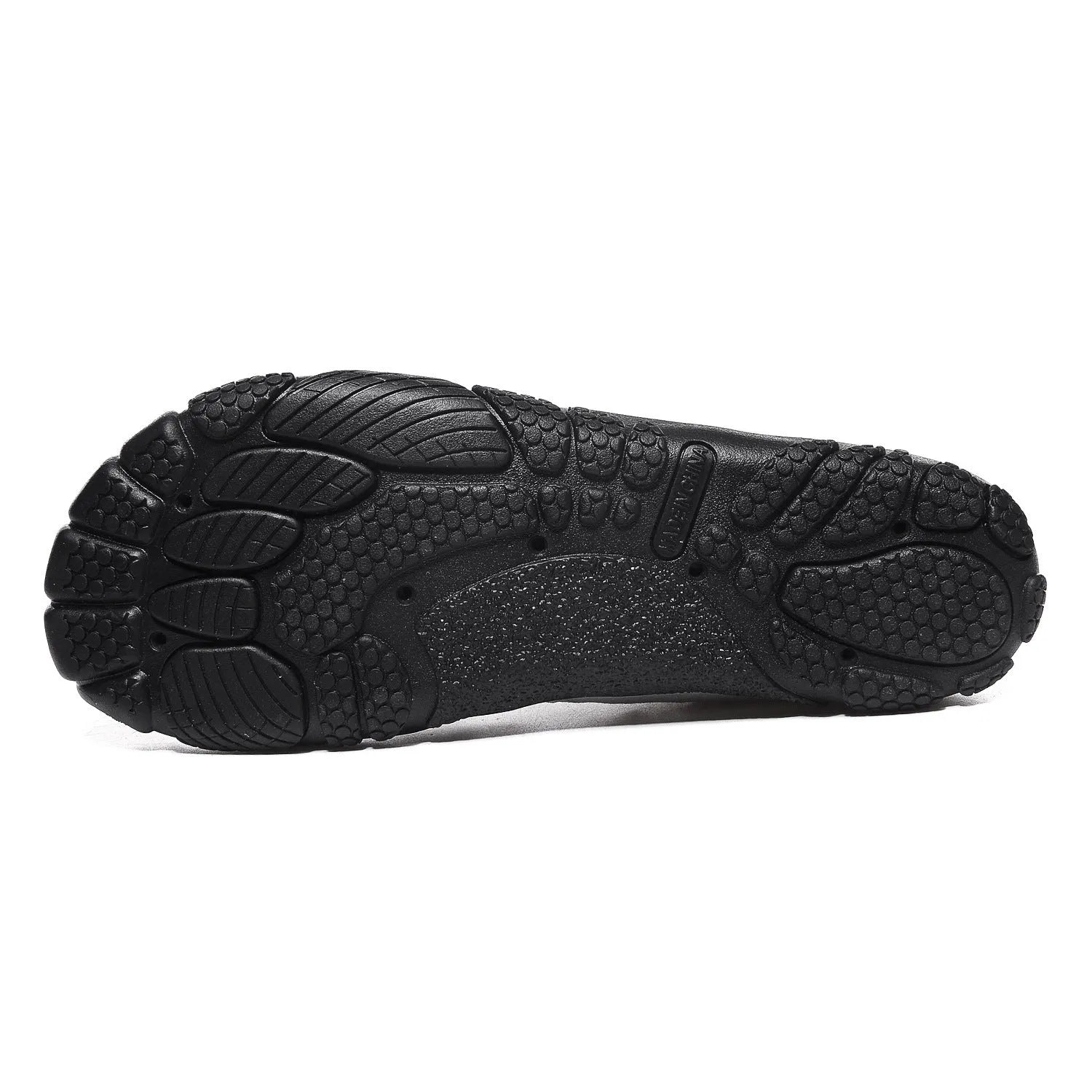 Low-top elastic band mesh water shoe with rubber sole shown in dark blue colour
