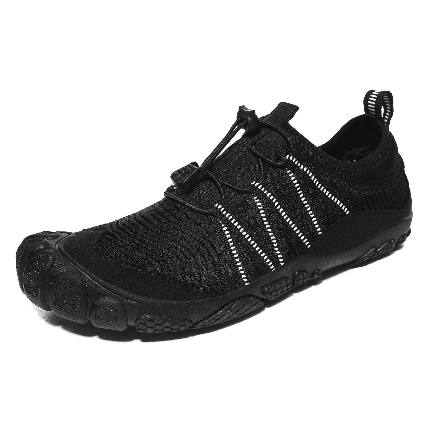 Low-top elastic band mesh water shoe with rubber sole shown in dark blue colour