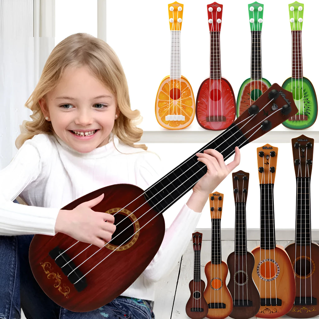 A white simulation ukulele toy for children, made from safety plastic.