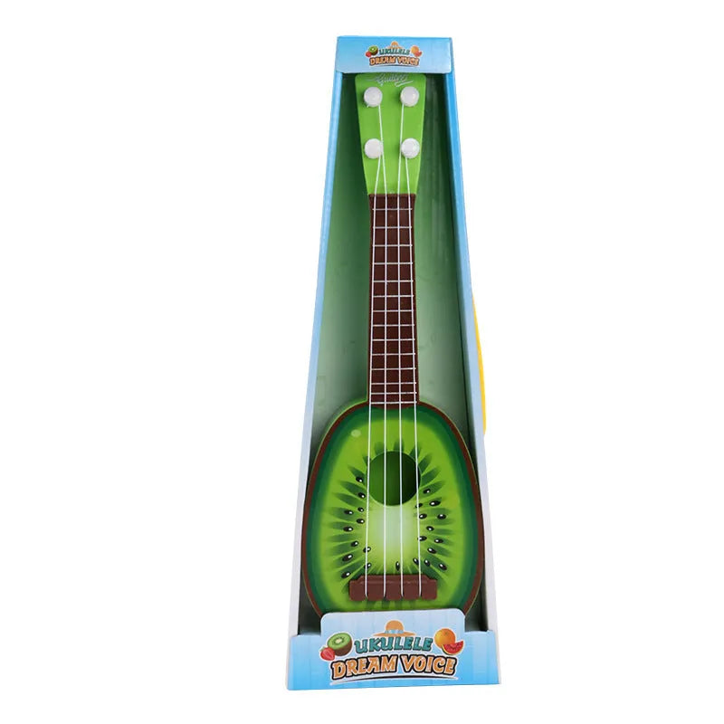 A white simulation ukulele toy for children, made from safety plastic.