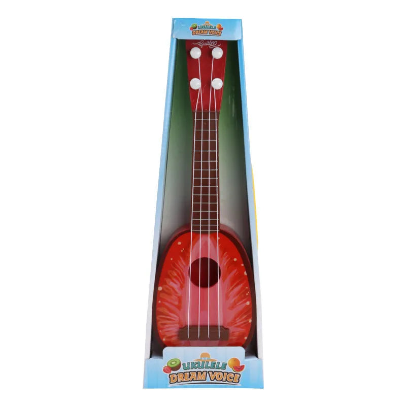 A white simulation ukulele toy for children, made from safety plastic.