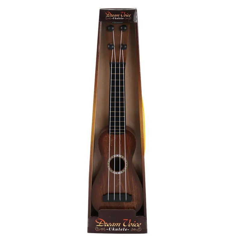 A white simulation ukulele toy for children, made from safety plastic.