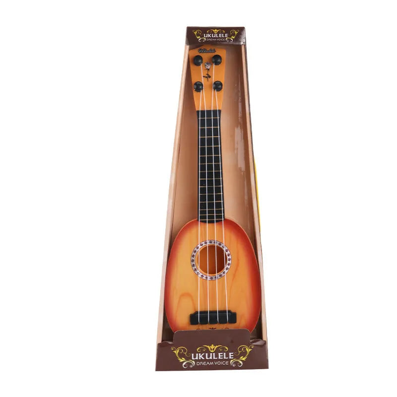 A white simulation ukulele toy for children, made from safety plastic.