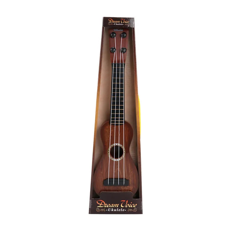 A white simulation ukulele toy for children, made from safety plastic.