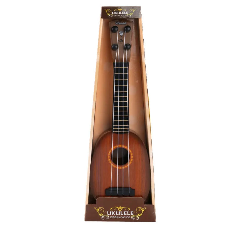 A white simulation ukulele toy for children, made from safety plastic.