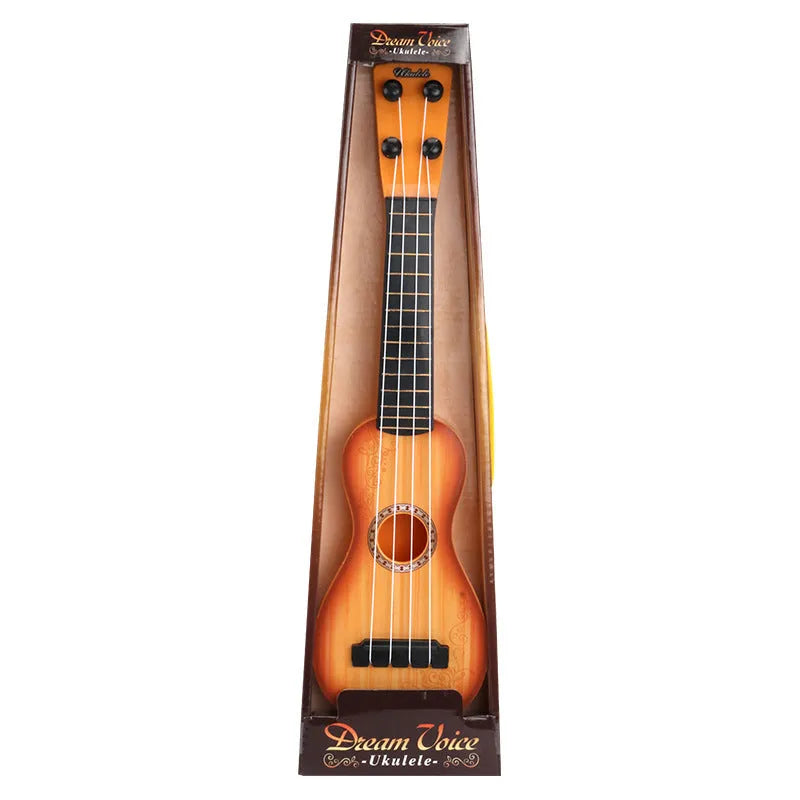 A white simulation ukulele toy for children, made from safety plastic.